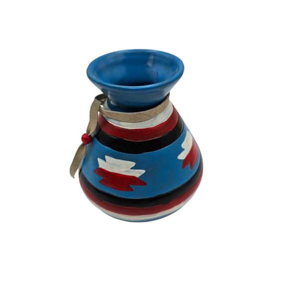 Vintage 1990s 3.5" Tall Hand Painted native American Style Pottery Vase Aztec - Picture 3 of 6